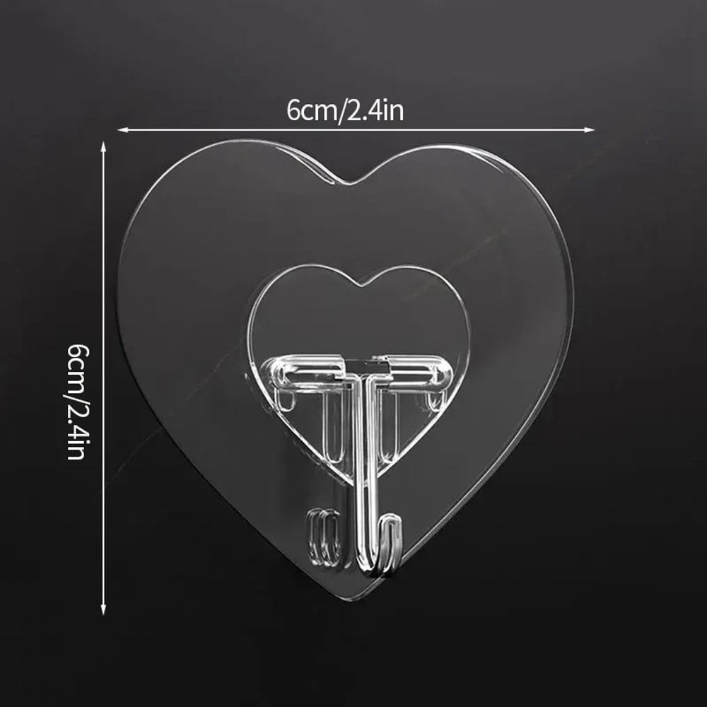Clear Heart Shape Self Adhesive Wall Hooks Transparent Multi Purpose Hanging Rack 4