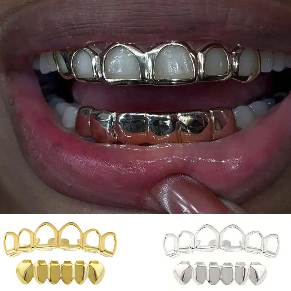 Hip Hop Teeth Grillz Set Stylish Six Tooth Lower Teeth Ornaments for Stage, Festival & Party