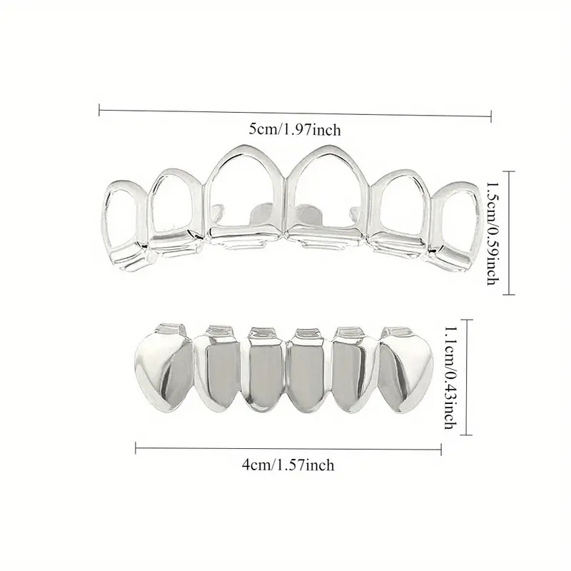 Hip Hop Teeth Grillz Set Stylish Six Tooth Lower Teeth Ornaments for Stage, Festival & Party