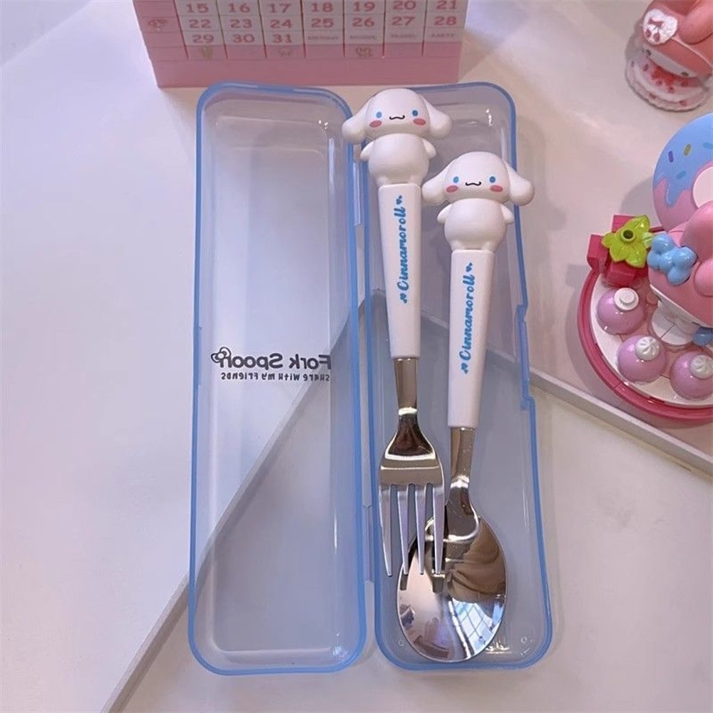 Sanrio Kids Stainless Steel Cartoon Spoon Fork Set Hello Kitty Kuromi Cute Tableware Gift 1