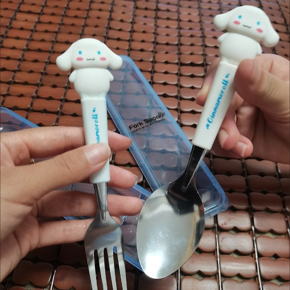 Sanrio Kids Stainless Steel Cartoon Spoon Fork Set Hello Kitty Kuromi Cute Tableware Gift 4