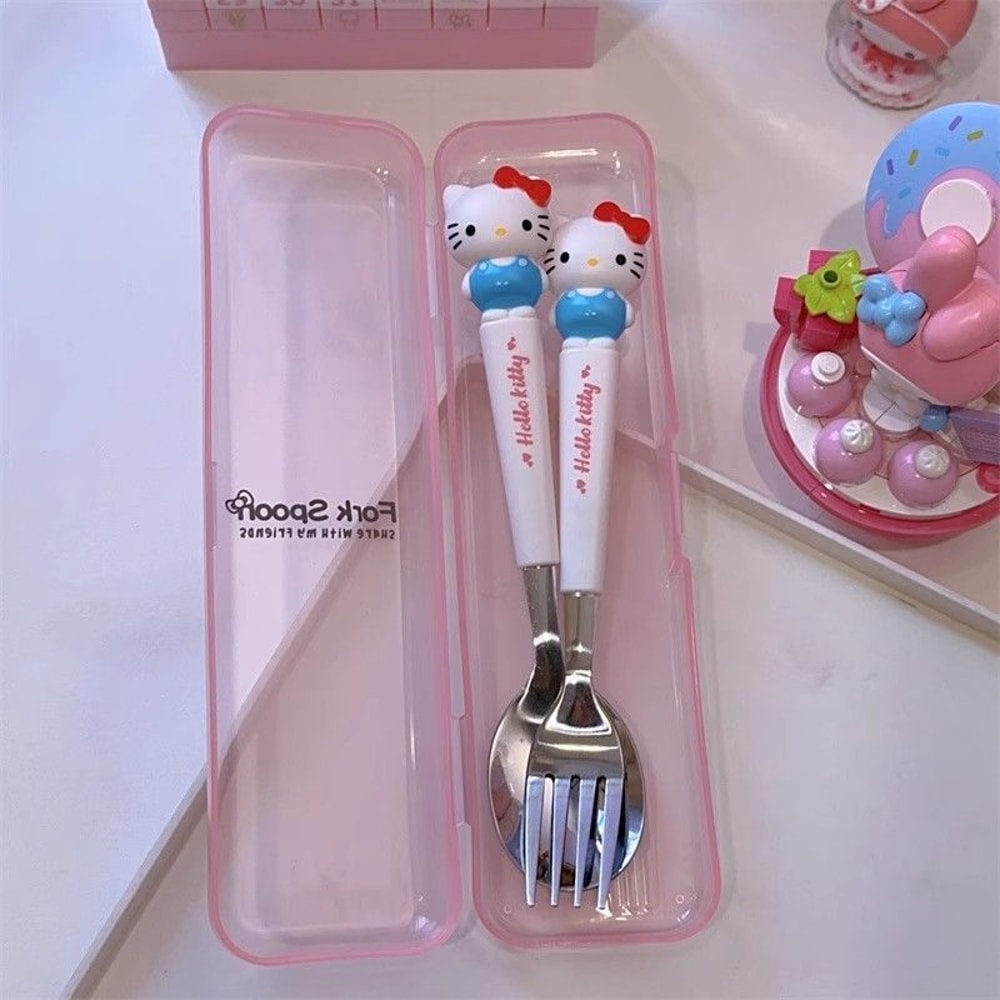 Sanrio Kids Stainless Steel Cartoon Spoon Fork Set Hello Kitty Kuromi Cute Tableware Gift 5