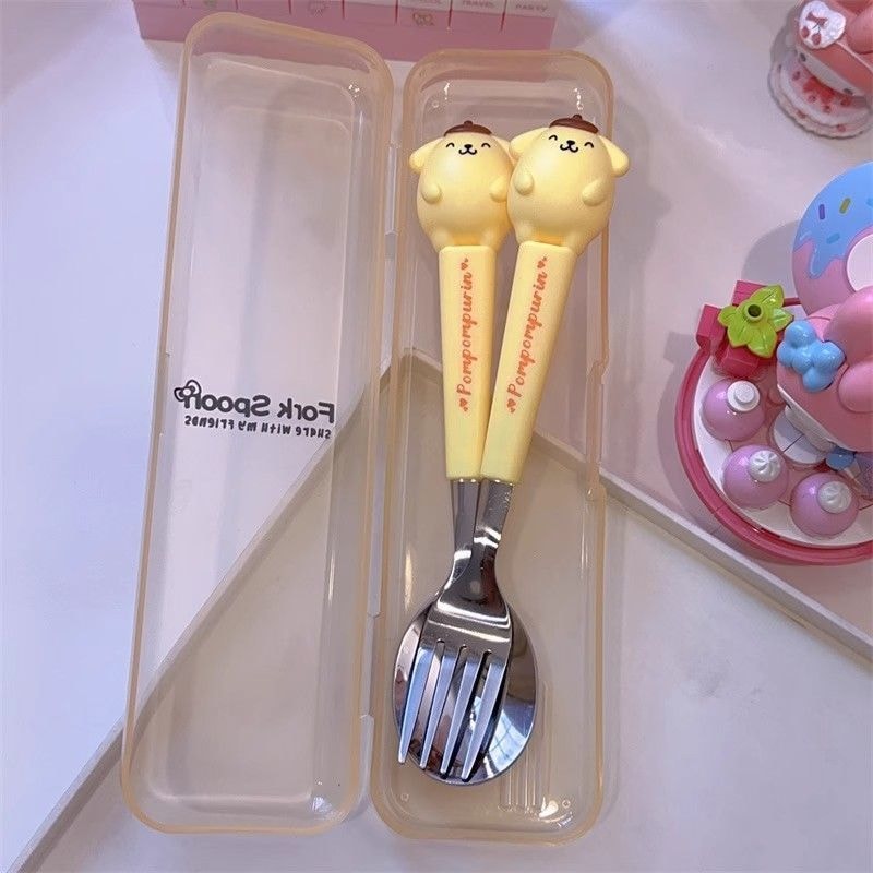 Sanrio Kids Stainless Steel Cartoon Spoon Fork Set Hello Kitty Kuromi Cute Tableware Gift 6