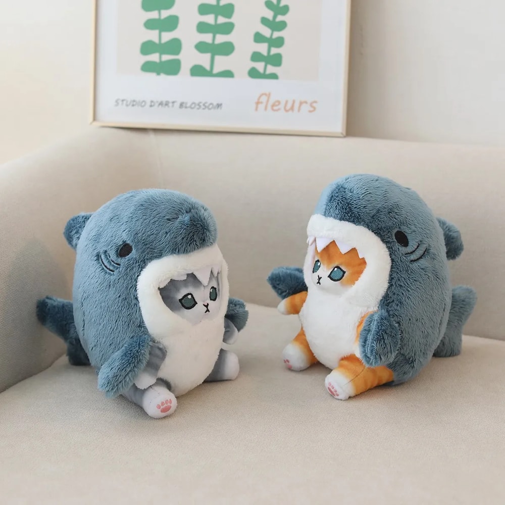 Kawaii Shark Cat Plush Toy Soft Stuffed Colorful Doll for Kids