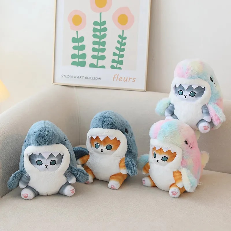 Kawaii Shark Cat Plush Toy Soft Stuffed Colorful Doll for Kids