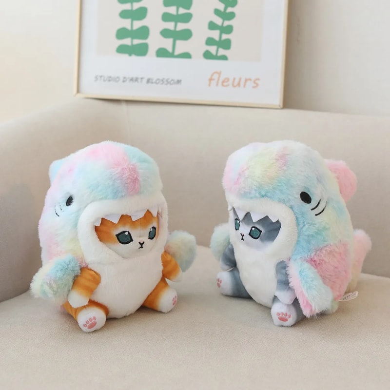 Kawaii Shark Cat Plush Toy Soft Stuffed Colorful Doll for Kids