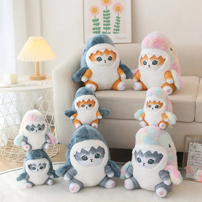 Kawaii Shark Cat Plush Toy Soft Stuffed Colorful Doll for Kids