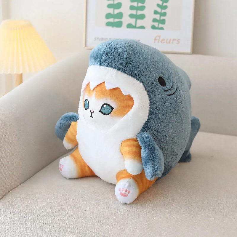 Kawaii Shark Cat Plush Toy Soft Stuffed Colorful Doll for Kids
