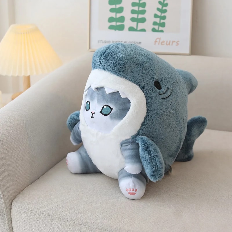 Kawaii Shark Cat Plush Toy Soft Stuffed Colorful Doll for Kids