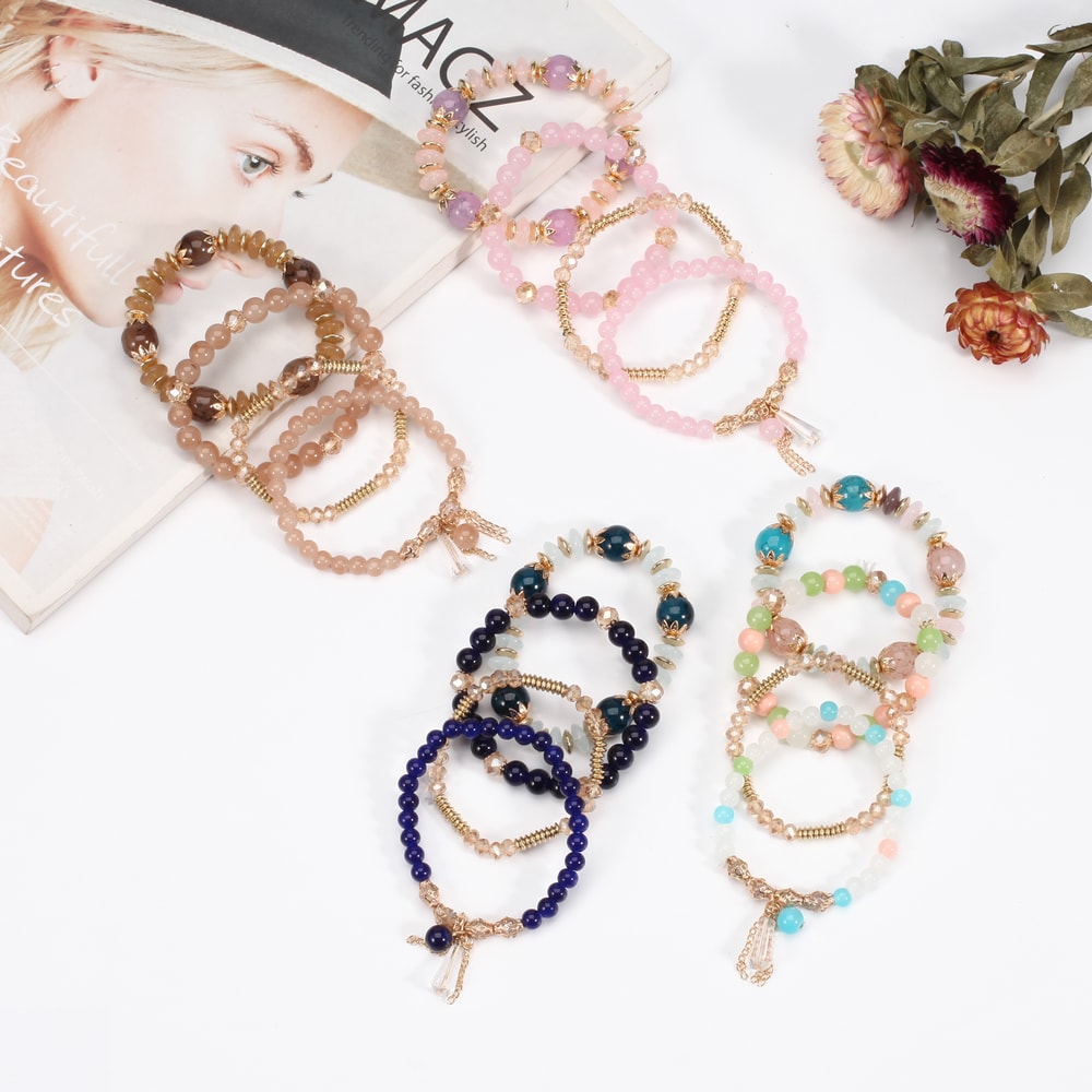 Bohemian Multilayered Bead Bracelets for Women with Charm Pendant
