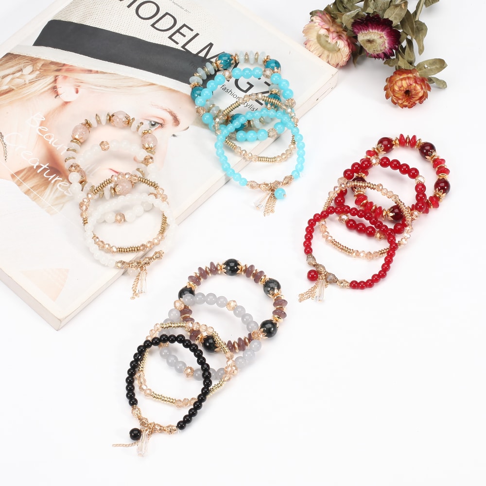 Bohemian Multilayered Bead Bracelets for Women with Charm Pendant