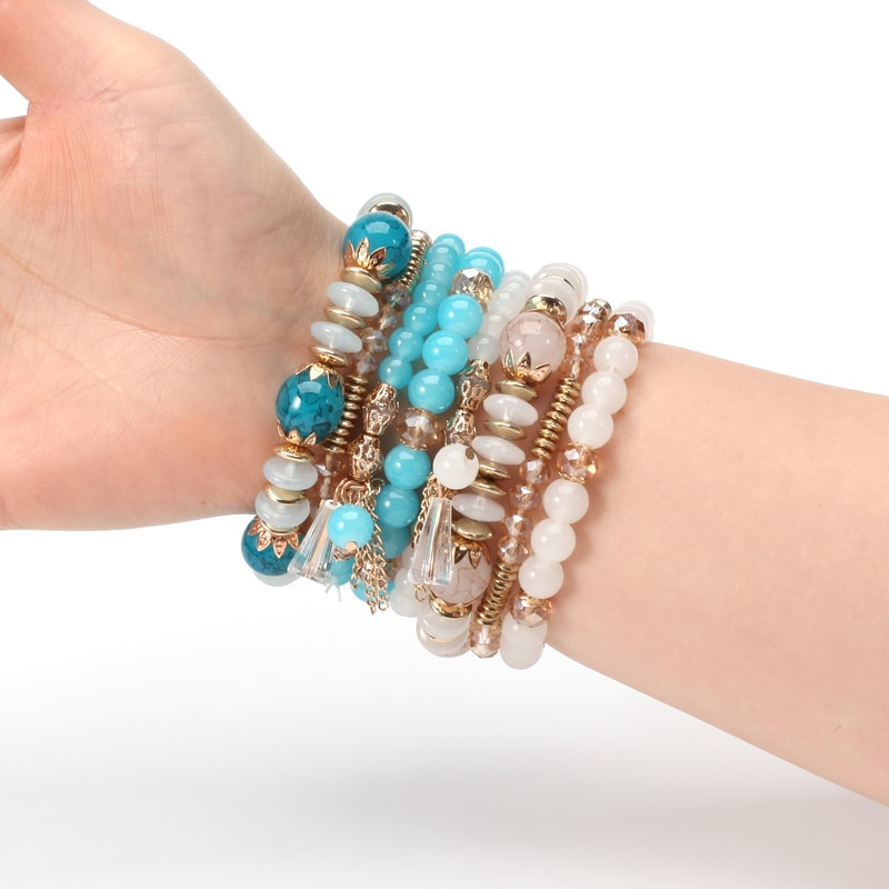 Bohemian Multilayered Bead Bracelets for Women with Charm Pendant