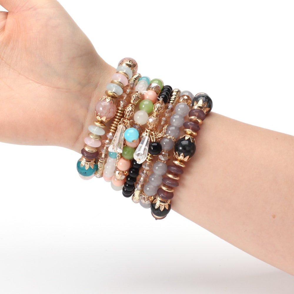 Bohemian Multilayered Bead Bracelets for Women with Charm Pendant