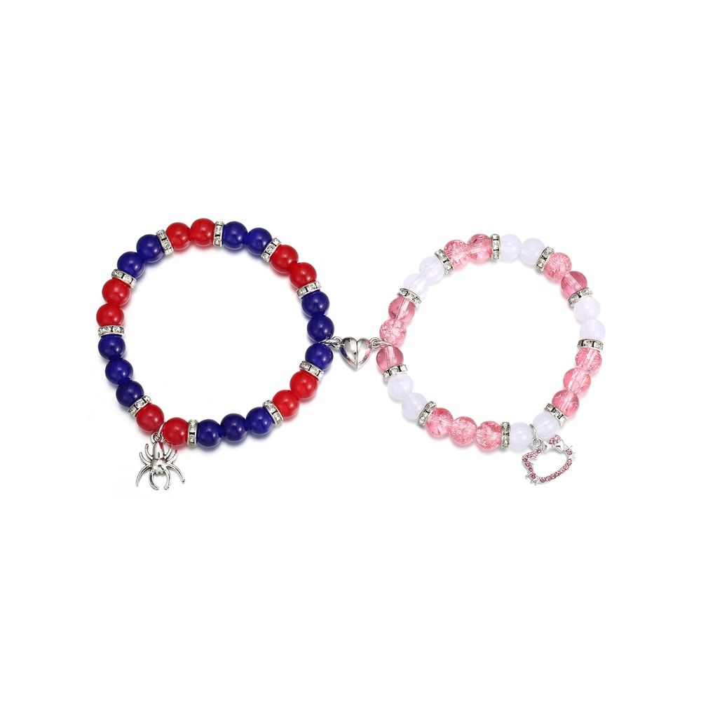 Magnetic Heart Couple Bracelets with Spider & Cat Pendants Trendy Jewelry
