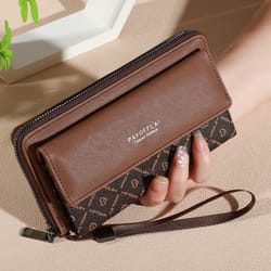 classic double layer mens faux leather wallet with zippered card wallet design