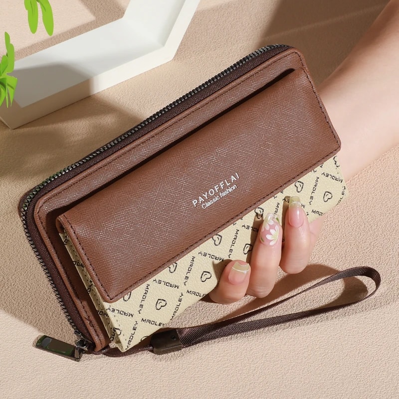 Classic Double Layer Mens Faux Leather Wallet with Zippered Card Wallet Design