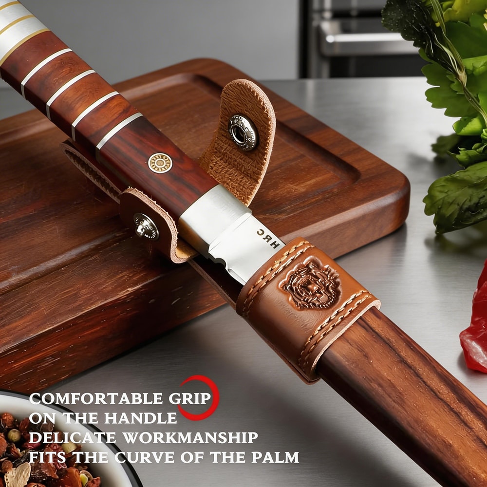Premium High Hardness Stainless Steel Kitchen Knife With Leather Sheath Professional Fruit Meat Cu 2