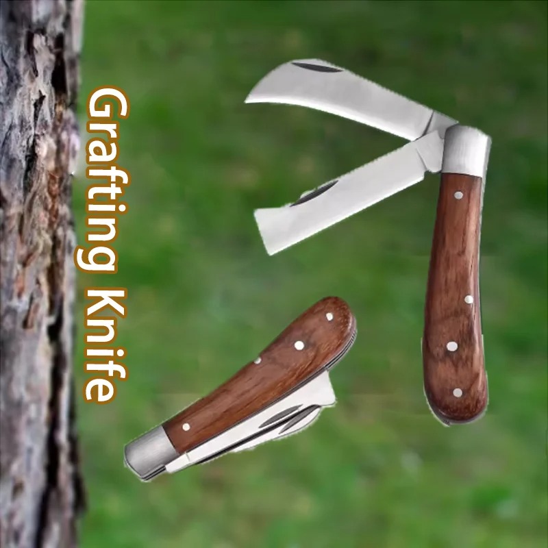 Professional Folding Grafting Knife Precision Fruit Tree Grafting Pruning Tool With Wooden Handle 1