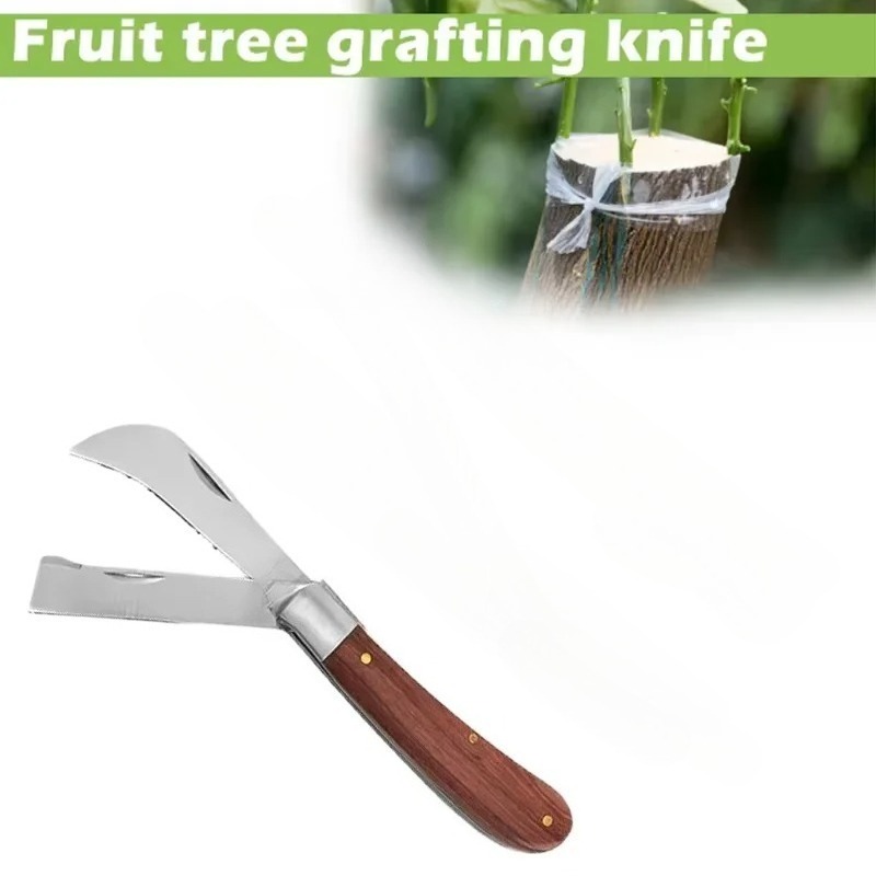 Professional Folding Grafting Knife Precision Fruit Tree Grafting Pruning Tool With Wooden Handle 2