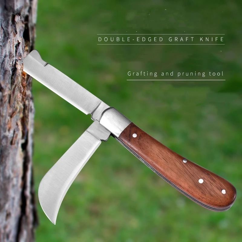 Professional Folding Grafting Knife Precision Fruit Tree Grafting Pruning Tool With Wooden Handle 3