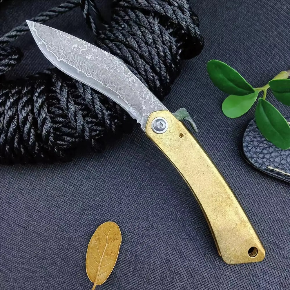 Premium Damascus Mini Tactical Folding Knife Compact Outdoor Knife for Self Defense & Fishing Utility