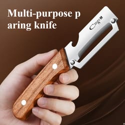 premium stainless steel vegetable peeler with ergonomic wooden handle