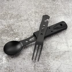 portable camping utensil set with stainless steel multi tool knife and emergency whistle