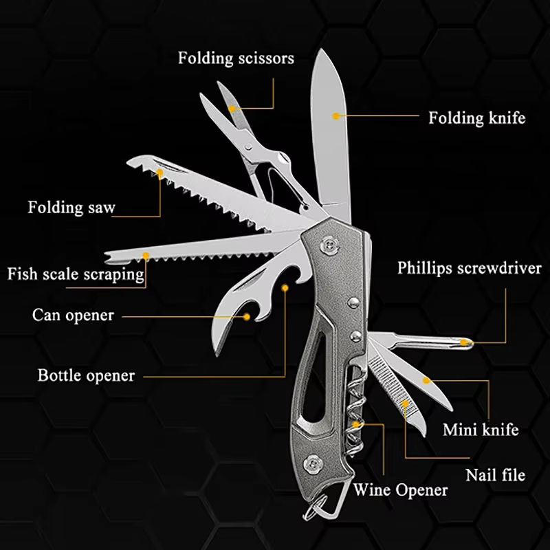 Outdoor Multitool Folding Knife with Scissors & Bottle Opener