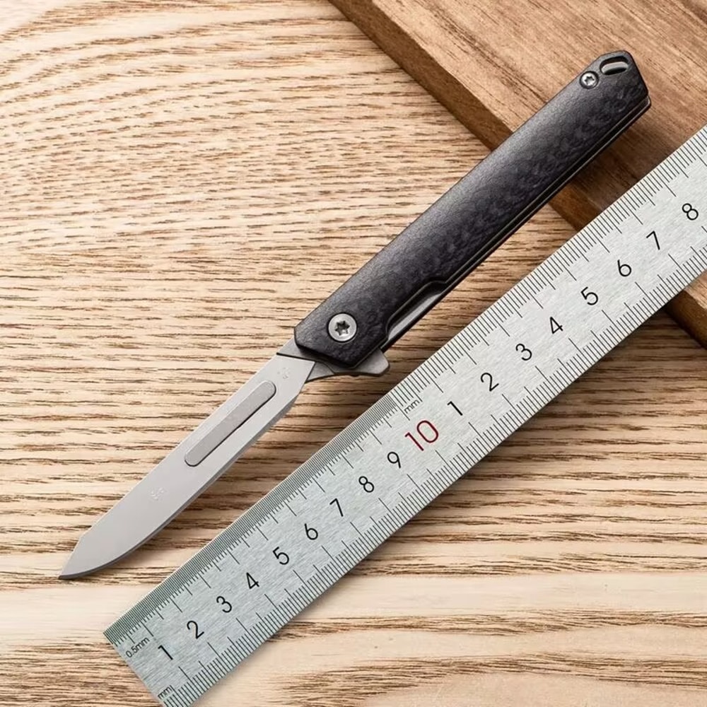 Premium Carbon Fiber Folding Knife Sharp Portable Carving Camping Tool 0