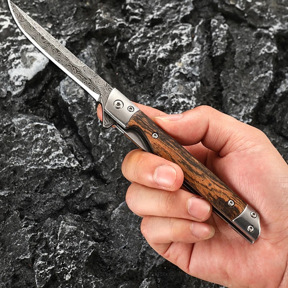 Premium Damascus Folding Knife Outdoor Quick Open Pocket Knife
