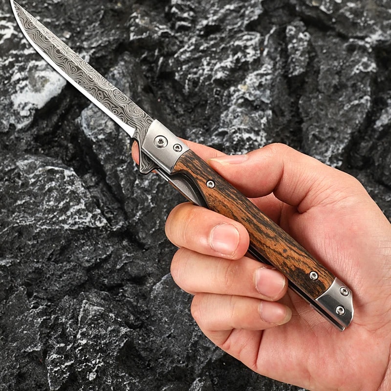 Premium Damascus Folding Knife Outdoor Quick Open Pocket Knife