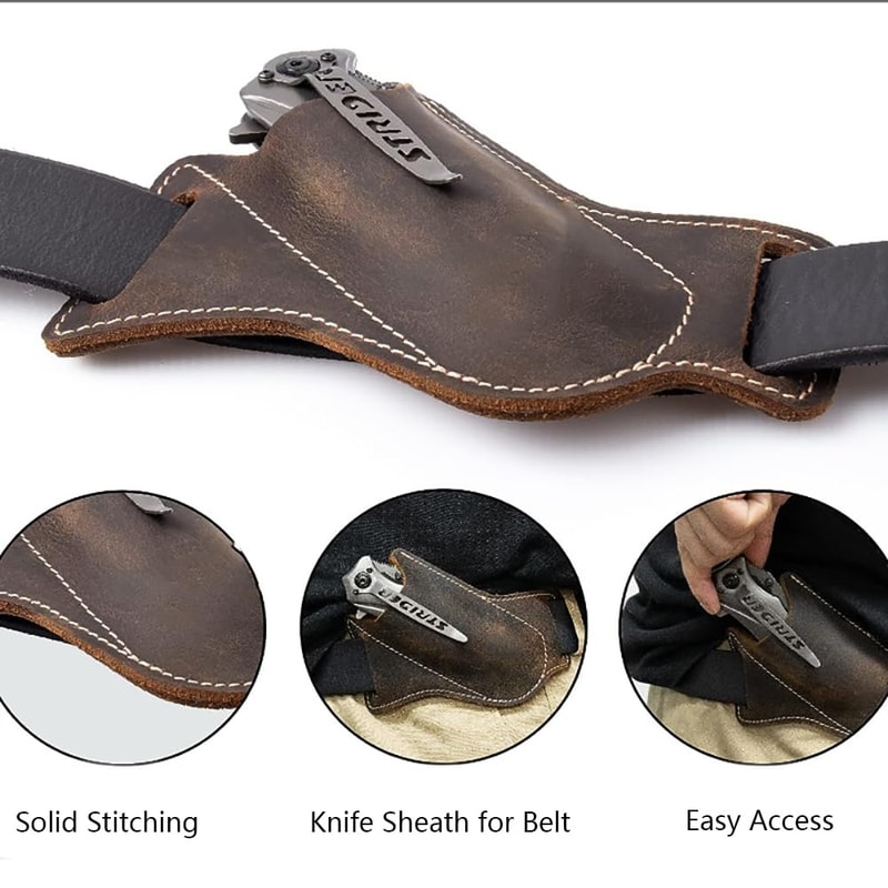 Premium Leather Knife Sheath for Belt Compact Folding Knife Carrier