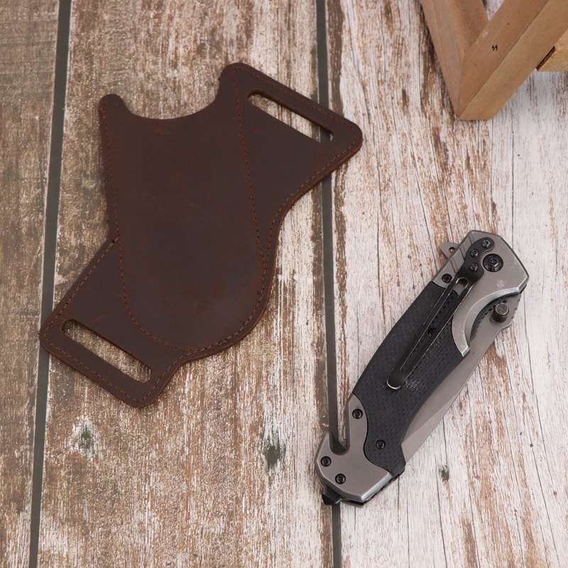 Premium Leather Knife Sheath for Belt Compact Folding Knife Carrier