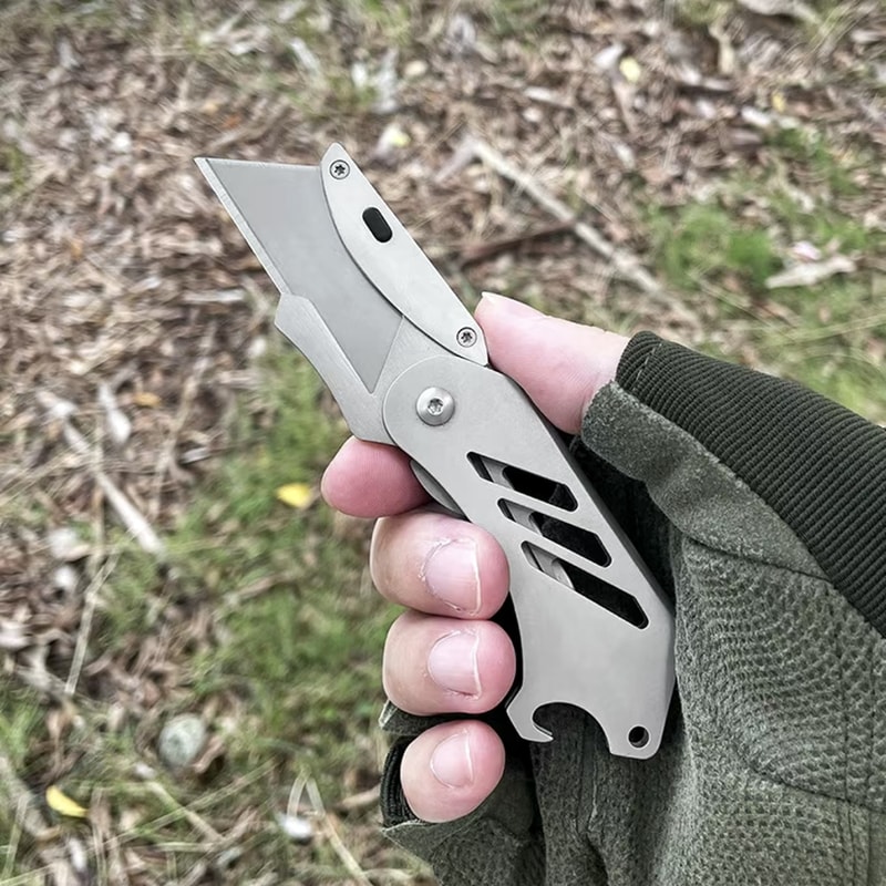 Premium Stainless Steel Folding Utility Knife Sharp Pocket Knife with Corkscrew & Replaceable Blade