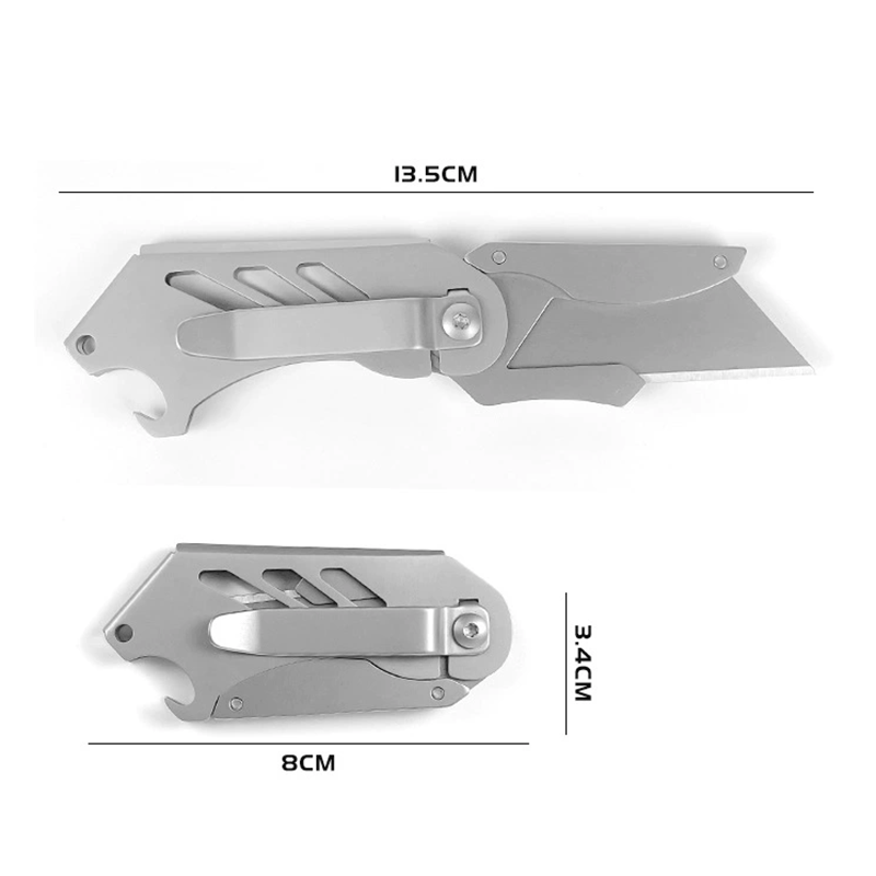 Premium Stainless Steel Folding Utility Knife Sharp Pocket Knife with Corkscrew & Replaceable Blade