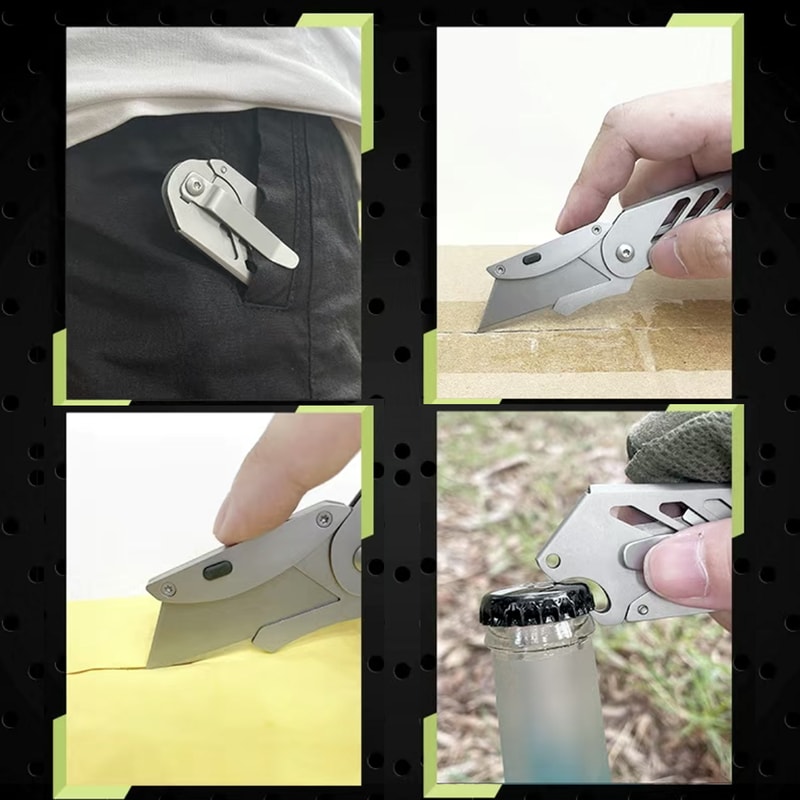Premium Stainless Steel Folding Utility Knife Sharp Pocket Knife with Corkscrew & Replaceable Blade
