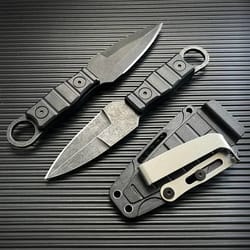 compact survival pocket knife with sheath high hardness tool for camping & outdoor use