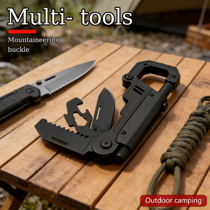 Tactical Outdoor Multi Tool with Folding Pocket Carabiner & Survival Camping Knife