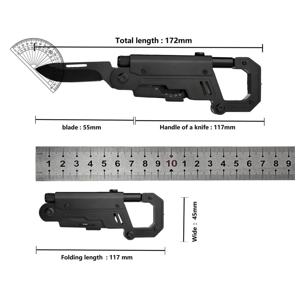 Tactical Outdoor Multi Tool with Folding Pocket Carabiner & Survival Camping Knife