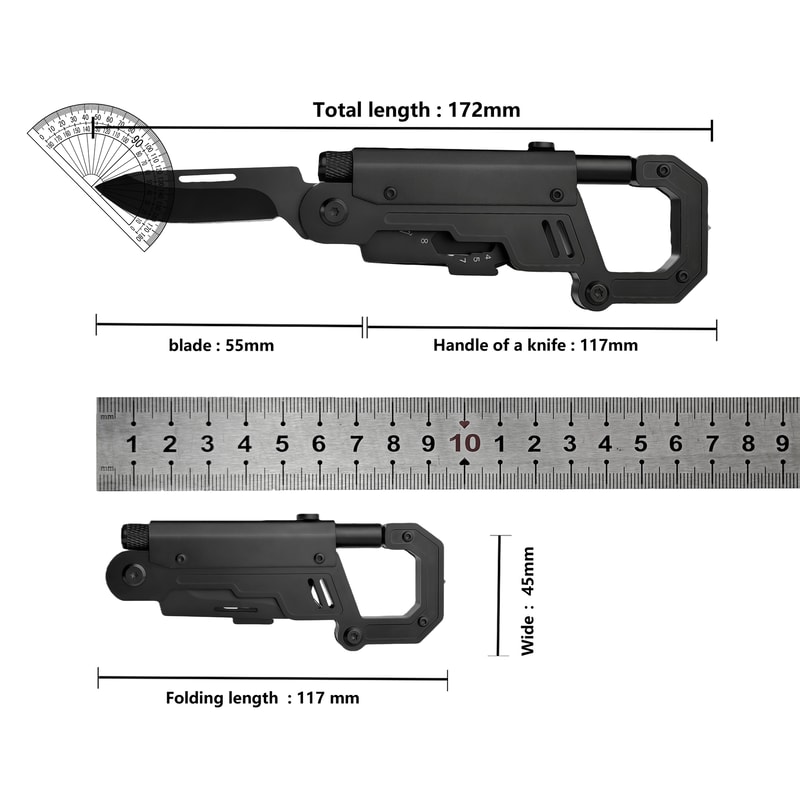 Tactical Outdoor Multi Tool with Folding Pocket Carabiner & Survival Camping Knife