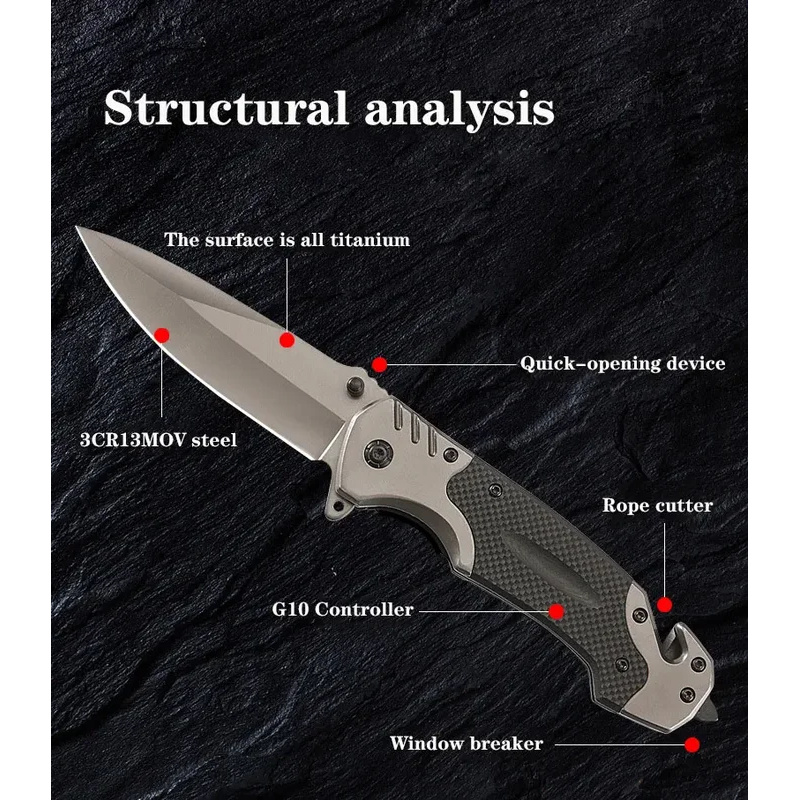 Tactical Camping Pocket Knife & Outdoor Survival Knife Compact Knife with Folding Defense Blade