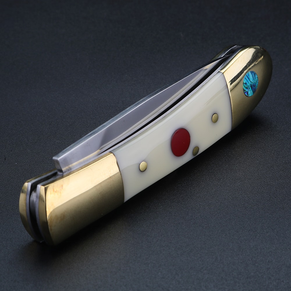 Premium Brass Handle Folding Knife Stainless Steel Pocket Knife, Perfect Gift