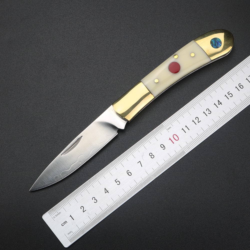 Premium Brass Handle Folding Knife Stainless Steel Pocket Knife, Perfect Gift