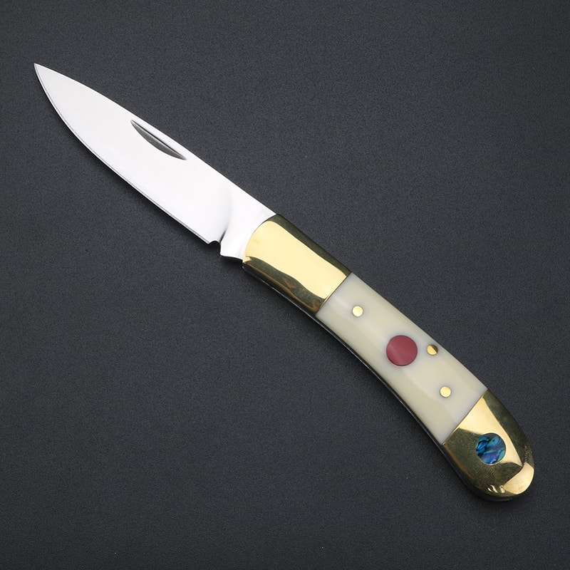 Premium Brass Handle Folding Knife Stainless Steel Pocket Knife, Perfect Gift
