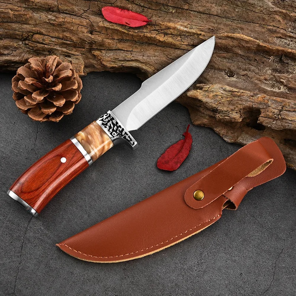 Mahogany Handle Fixed Blade Camping Knife For Outdoor Survival 0