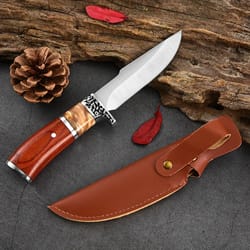 mahogany handle fixed blade camping knife for outdoor survival