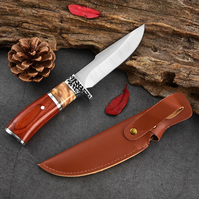 Mahogany Handle Fixed Blade Camping Knife For Outdoor Survival 0