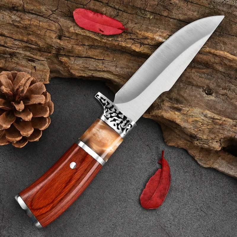 Mahogany Handle Fixed Blade Camping Knife For Outdoor Survival 1
