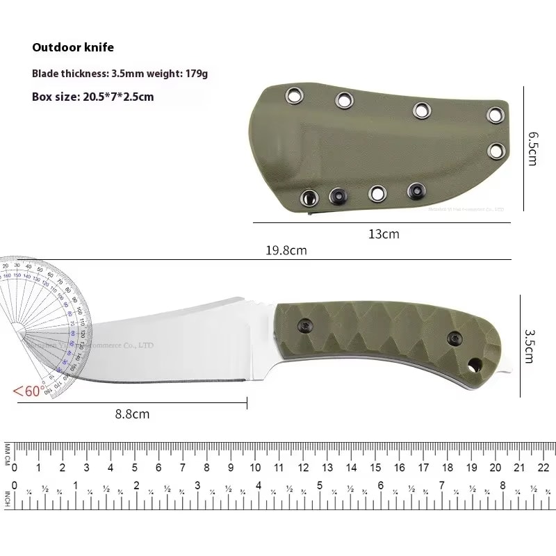 Steel Outdoor Survival Knife with Handle & Kydex Sheath for Camping