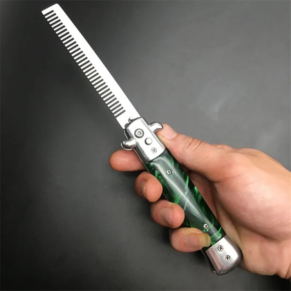 Stainless Steel Folding Switchblade Pocket Comb For Men 1